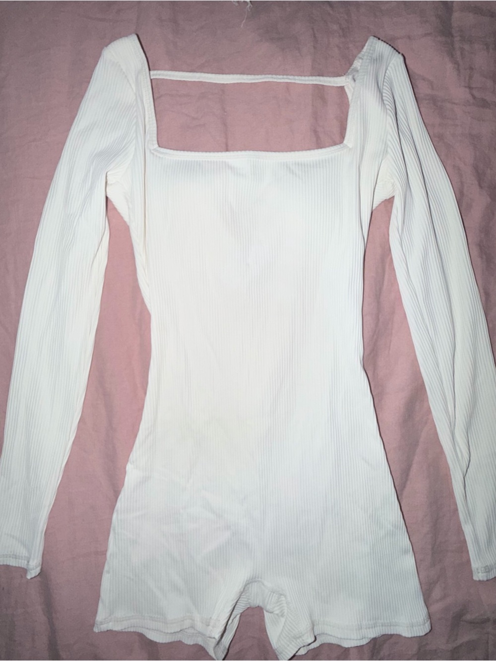 Women's White Ribbed workout one piece Square-Neck Top